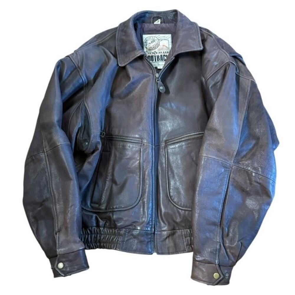 Vintage New Zealand Outback Brown Leather Bomber Jacket - Mens XL